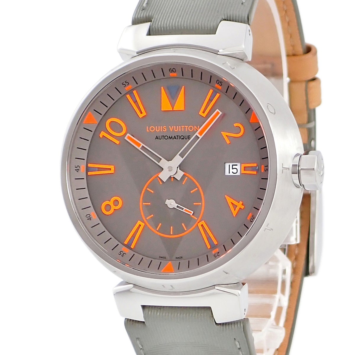 ルイヴィトン LOUIS VUITTON タンブール QA045 グレー オレンジ デイト