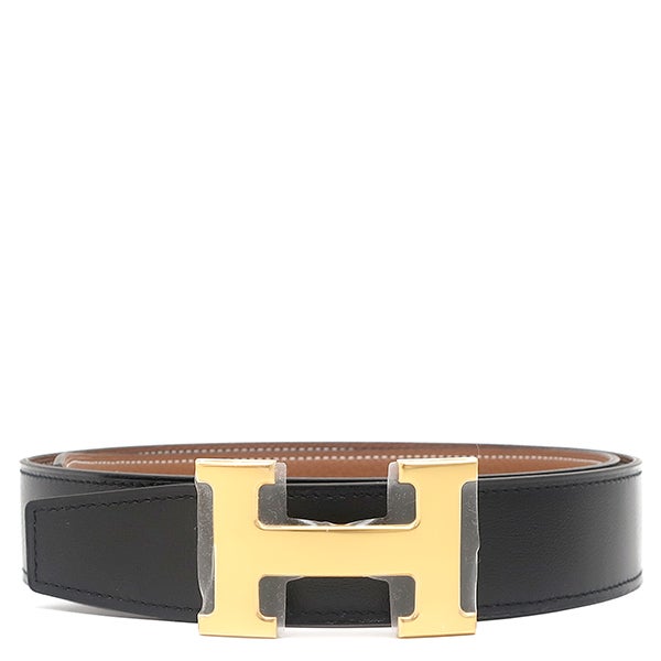 エルメス HERMES ベルト コンスタンスH ＃75 ボックスカーフ ヴォーエプソン ブラック×エタン #75 ゴールド金具 リバーシブル Hバックル 黒 グレー □Q刻印 【保証書】【中古】 エルメス HERMES ベルト コンスタンスH ＃75 ボックスカーフ ヴォー