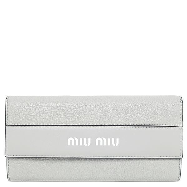ミュウミュウ MIU MIU 長財布 二つ折り ロゴ レザー グレー シルバー金具 ロングウォレット カードケース付き 5MH109 【箱】【中古】 ミュウミュウ MIU MIU 長財布 二つ折り ロゴ レザー グレー シルバー