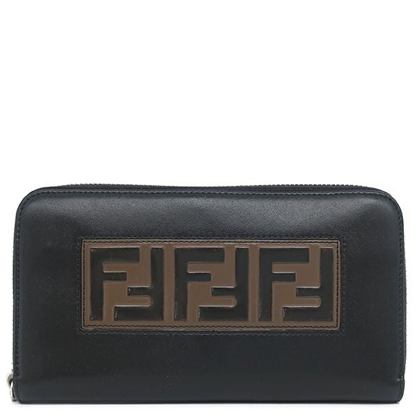 フェンディ FENDI 長財布 FENDI ロゴ レザー ブラック×ブラウン シルバー金具 ラウンドファスナー 7M0210 A4K3 F147M【中古】 フェンディ FENDI 長財布 FENDI ロゴ レザー ブラック×ブラウン