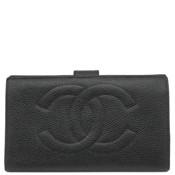 シャネル CHANEL 長財布 ココマーク がま口 ラムスキン キャビアスキン