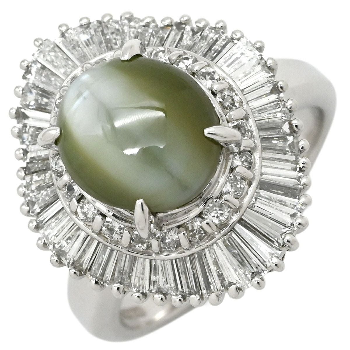 リング 指輪 クリソベリル キャッツアイ2.92ct ダイヤ プラチナ