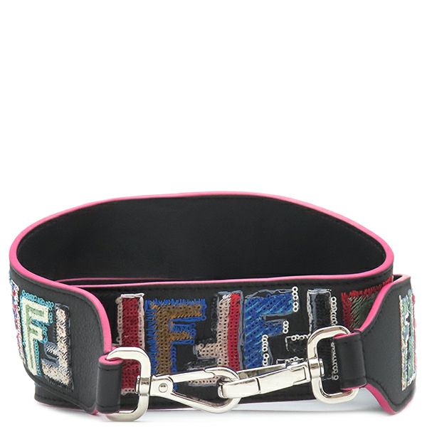 FENDI FFロゴ ストラップスルー フェンディ FENDI ショルダーストラップ FFロゴ レザー ブラック