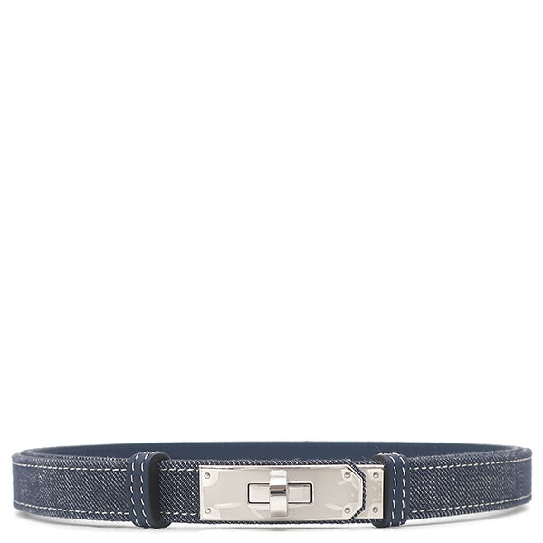 エルメス HERMES ベルト ケリー ジーン 18 デニム ヴォーエプソン メタル ブルーインディゴ×ホワイト×ブルーネイビー シルバー金具 デニム 紺 ターンロック金具 スライド調節 W刻印(2024年製) 【箱】【中古】 エルメス HERMES ベルト ケリー ジーン 18 デニム ヴォーエプソン