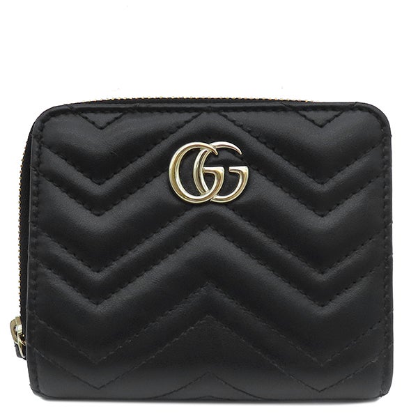 【GUCCI】三つ折り財布　マーモント GG レザー ブラック GG Marmont グッチ 三つ折り財布 コンパクトウォレット GGマーモント