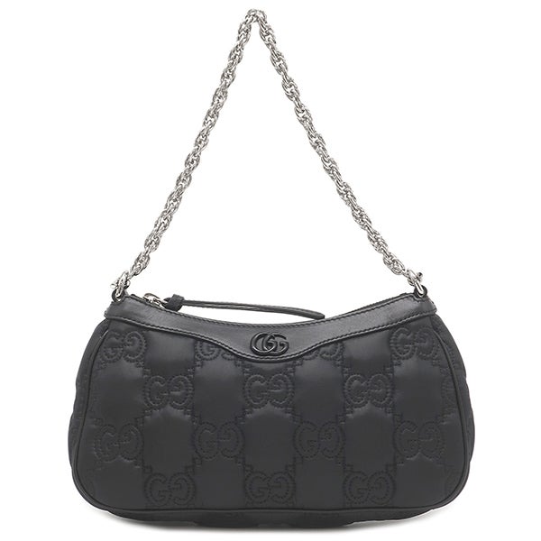 グッチ GUCCI ショルダーバッグ GGマトラッセ  ナイロン レザー ブラック シルバー金具 黒 GG ダブルG 735049 【箱】【中古】 グッチ GUCCI ショルダーバッグ GGマトラッセ ナイロン レザー