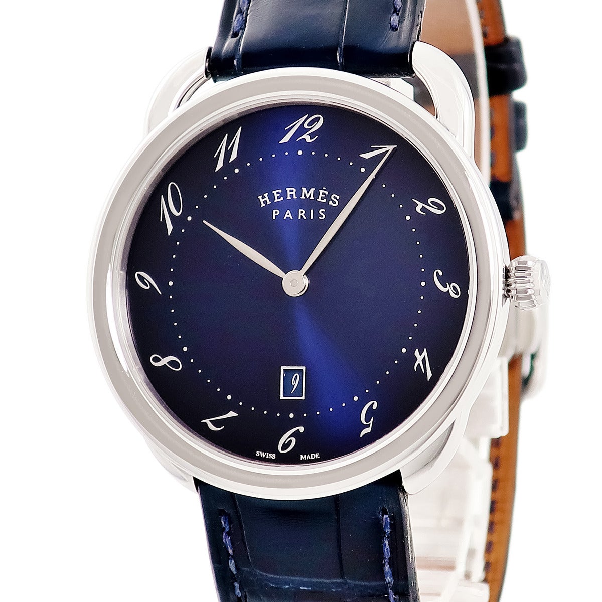 エルメス HERMES アルソー GM AR7Q.810 ブルー サンレイ デイト