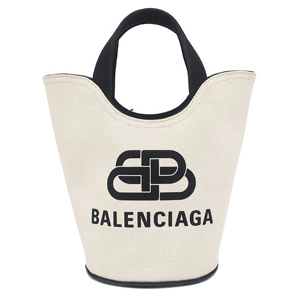バレンシアガ BALENCIAGA 2WAYバッグ ウェーブ XS キャンバス ホワイト×ブラック シルバー金具 トートバッグ ショルダーバッグ 白 黒 619979【中古】 バレンシアガ BALENCIAGA 2WAYバッグ ウェーブ XS キャンバス ホワイト