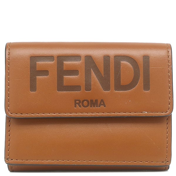 フェンディ FENDI 三つ折り財布 ロゴ ローママイクロ レザー ブラウン ゴールド金具 ミニ財布 茶 8M0395【中古】 フェンディ FENDI 三つ折り財布 ロゴ ローママイクロ レザー ブラウン