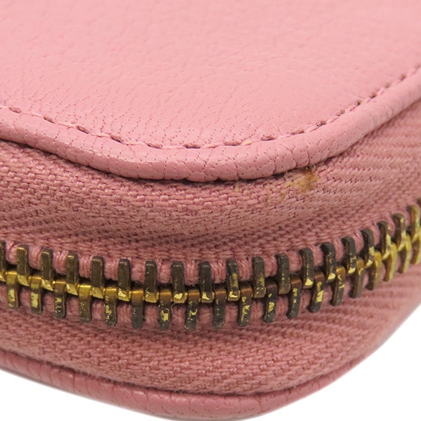 miumiuミュウミュウ美品ラウンドファスナー財布スモーキーピンクウォレット ミュウミュウ MIU MIU 長財布 リボン付き ラウンドファスナー