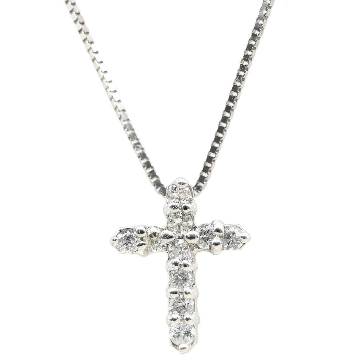 ネックレス ダイヤ クロス ペンダント ホワイトゴールド 0.1ct 10P 10
