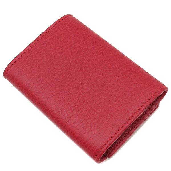 グッチ GUCCI 三つ折り財布 GGマーモント レザー レッド ゴールド金具