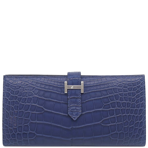 エルメス HERMES 長財布 ベアンスフレ アリゲーターマット ブルードマルト シルバー金具 新品 未使用 青 クロコ 二つ折り財布 K刻印(2025年製) 【箱】【中古】 エルメス HERMES 長財布 ベアンスフレ アリゲーターマット ブルード