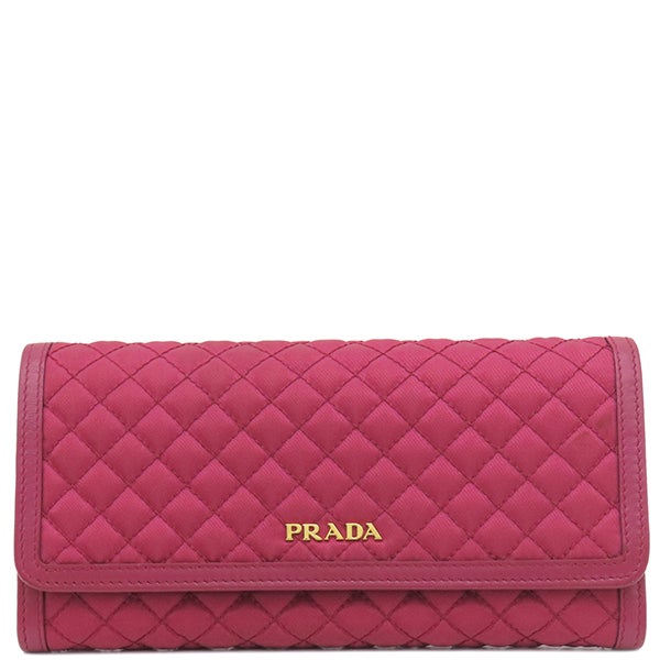 プラダ PRADA 長財布 テスート キルティング ウォレット ナイロン IBISCO ゴールド金具 赤 二つ折り ロゴ パスケース欠品 1MH132 【箱】【中古】 プラダ PRADA 長財布 テスート キルティング ウォレット ナイロン