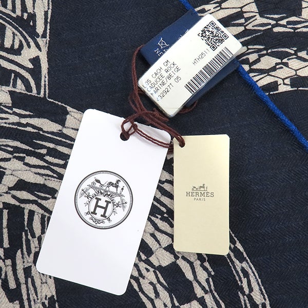 エルメス HERMES ストール ロザンジュ GM カシミヤ シルク マリン