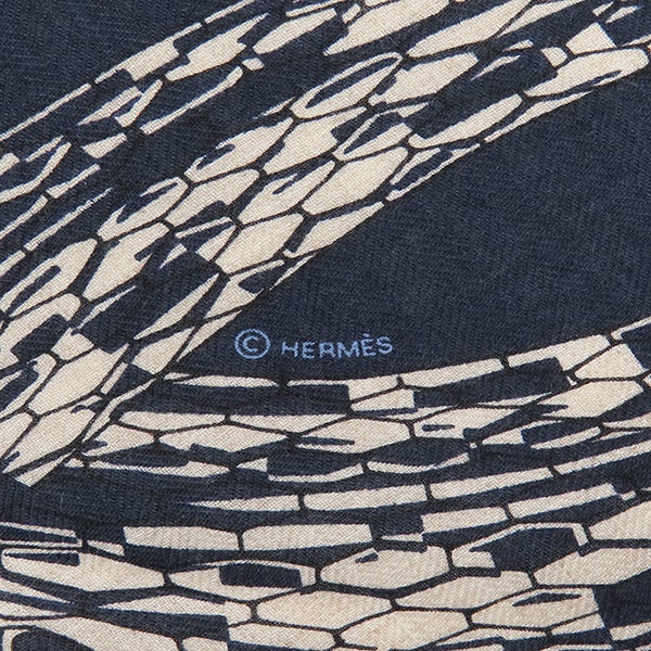 エルメス HERMES ストール ロザンジュ GM カシミヤ シルク マリン