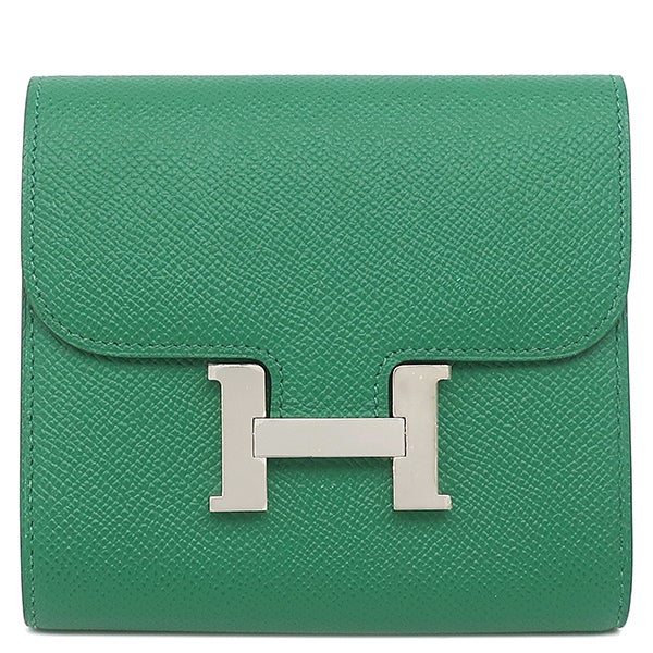 エルメス HERMES 二つ折り財布 コンスタンス コンパクト ヴォーエプソン ヴェールヴェルティゴ ゴールド金具 緑 D【中古】 エルメス HERMES 二つ折り財布 コンスタンス コンパクト ヴォー