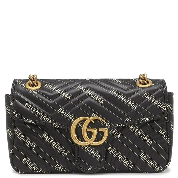 グッチ GUCCI ショルダーバッグ GGマーモント ミディアム バレンシアガコラボ レザー ブラック ヴィンテージ金具 ザ ハッカー プロジェクト キルティング 443497 【保存袋】【中古】 グッチ GUCCI ショルダーバッグ GGマーモント ミディアム バレンシアガ