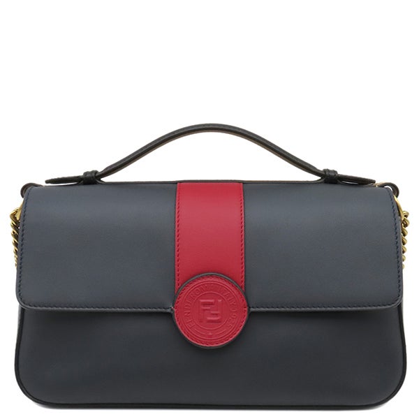 フェンディ FENDI ショルダーバッグ ダブルF チェーンショルダー レザー ネイビー×レッド ゴールド金具 紺 赤 ダブルフェイス 8BT297【中古】 フェンディ FENDI ショルダーバッグ ダブルF チェーンショルダー