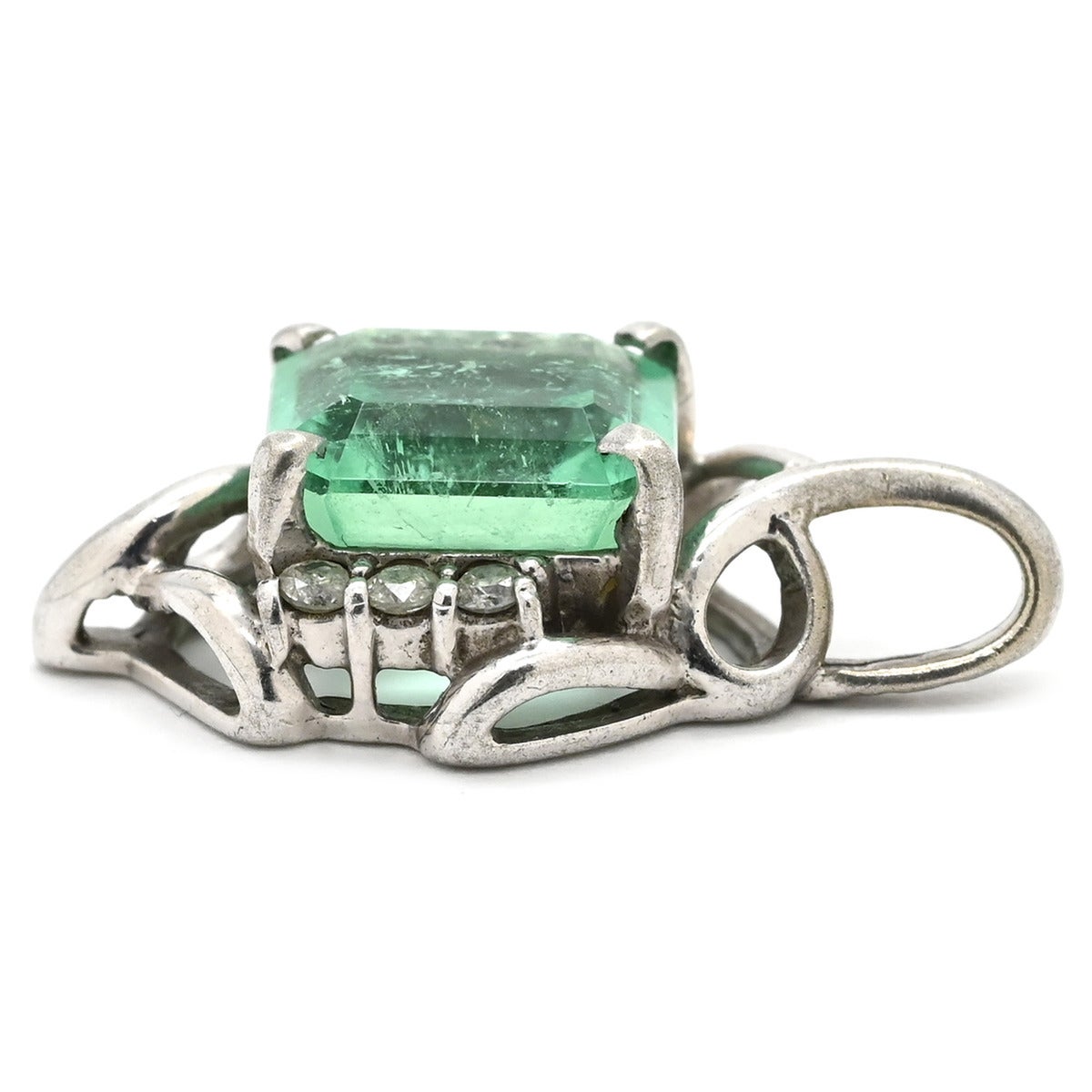 ペンダントトップ エメラルド 1.5ct ダイヤ 0.1ct グリーン×プラチナ