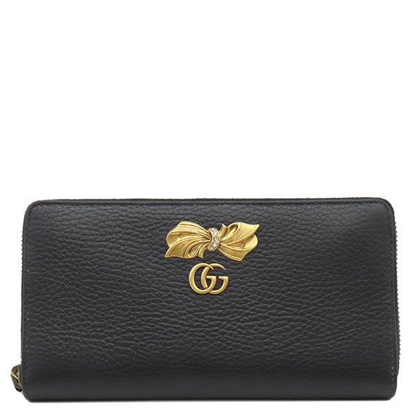 GUCCI 長財布 ブラック グッチ GUCCI 長財布 ボウ ジップアラウンド ウォレット レザー