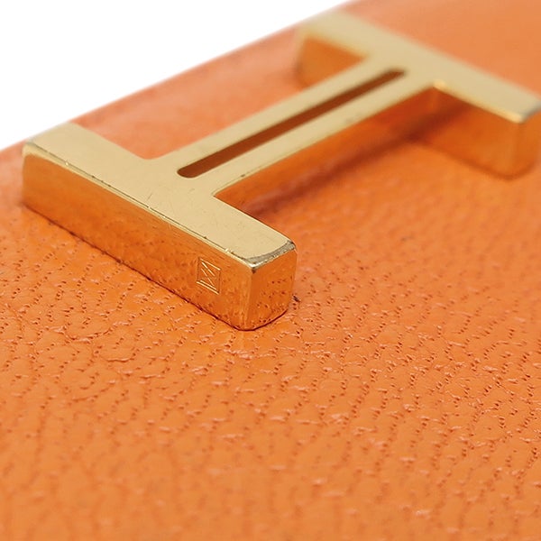エルメス HERMES 長財布 ベアンデュプリ シェーブル オレンジ ゴールド