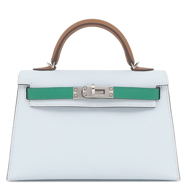 エルメス HERMES 2WAYバッグ ミニケリードゥ 外縫い ヴォーエプソン ブループリュム×ヴェールジェイド×ゴールド シルバー金具 ショルダー トリコロール U 【箱】【中古】 エルメス HERMES 2WAYバッグ ミニケリードゥ 外縫い ヴォーエプソン