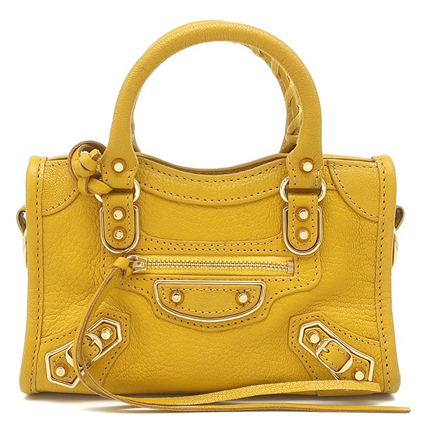 バレンシアガ BALENCIAGA 2WAYバッグ シティ バッグ ミニ レザー イエロー ゴールド金具  ハンドバッグ ショルダー ミラー付き 453293【中古】 バレンシアガ BALENCIAGA 2WAYバッグ シティ バッグ ミニ レザー
