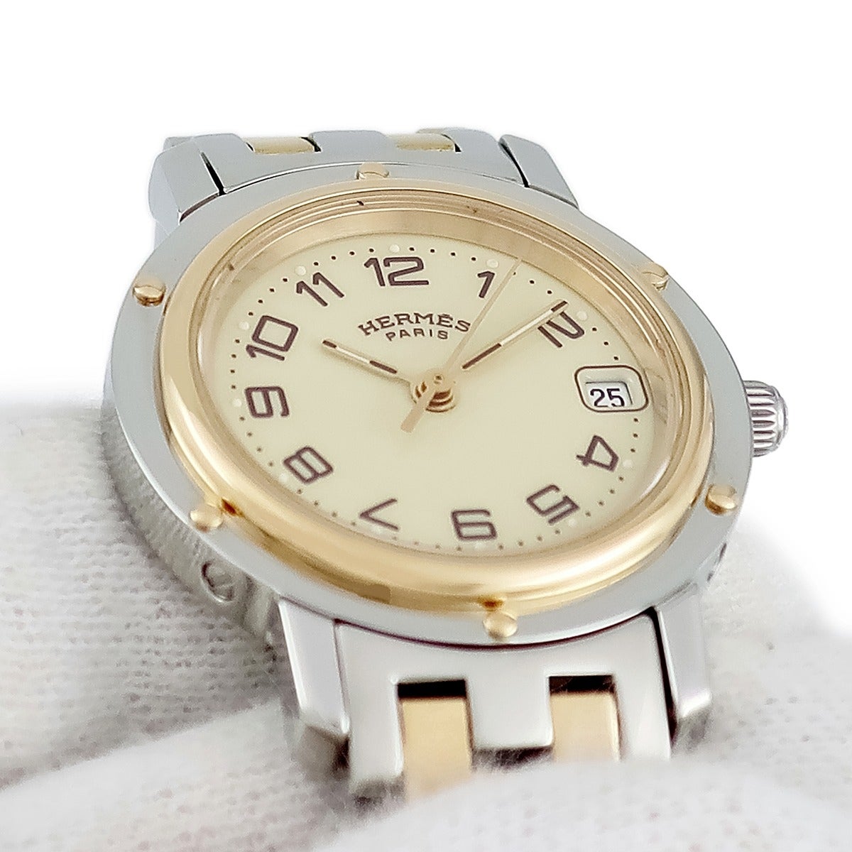 エルメス HERMES クリッパー CL4.220 GP×SS コンビ アイボリー デイト
