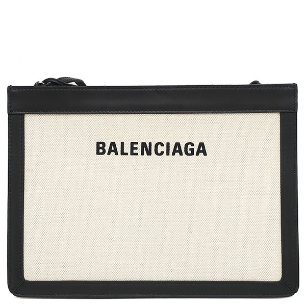バレンシアガ BALENCIAGA ショルダーバッグ ネイビー ポシェット キャンバス レザー ナチュラル×ブラック シルバー金具 白 黒 339937 【保存袋】【中古】 BALENCIAGA - BALENCIAGA(バレンシアガ) ショルダーバッグ ネイビー