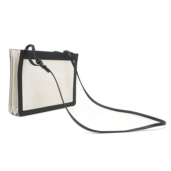 バレンシアガ BALENCIAGA ショルダーバッグ ネイビー ポシェット キャンバス レザー ナチュラル×ブラック シルバー金具 白 黒 339937 【保存袋】【中古】 バレンシアガ BALENCIAGA ショルダーバッグ ネイビー ポシェット
