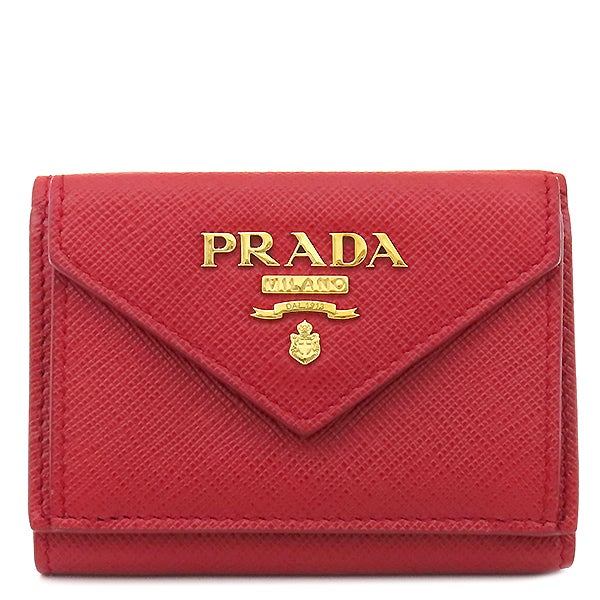 プラダ コンパクト レザー 三つ折り財布 ブラック レッド PRADA 【公式 