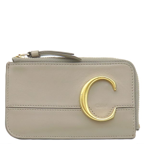 クロエ Chloe コインケース クロエC レザー グレー ゴールド金具