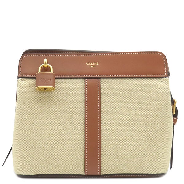 セリーヌ CELINE ショルダーバッグ ティーン カバ ドゥ フランス キャンバス レザー ナチュラル×タン ゴールド金具 新品 未使用 茶 191992DJW 【保存袋】【中古】 セリーヌ CELINE ショルダーバッグ ティーン カバ ドゥ フランス