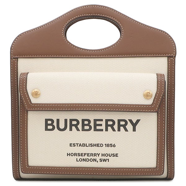 【在庫一掃】BURBERRY バーバリー 2WAY ミニ ポケット ハンドバッグ ショルダーバッグ 肩掛け 斜め掛け 小さめ ロゴ ブラウン 鞄 かばん 80317461 キャンバス  カーフレザー   ナチュラル モルトブラウン ゴールド金具 レディース【中古品】 バーバリー BURBERRY 2WAYバッグ ミニ ポケットバッグ キャンバス