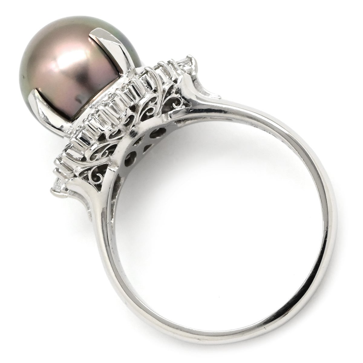 リング 指輪 黒蝶パール 10.8mm ダイヤ 0.41ct プラチナシルバー 1P 1