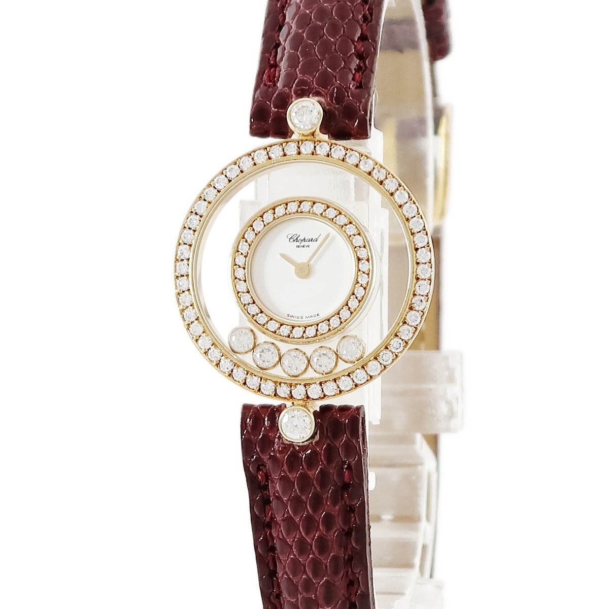 Chopard(ショパール) 腕時計 ハッピーダイヤモンド 20/3957 レディース K18WG/5Pムービングダイヤ/2重ダイヤベゼル/革ベルト/シェル文字盤 ホワイトシェル ショパール(Chopard)ショパール ハッピーダイヤモンド 腕時計 時計
