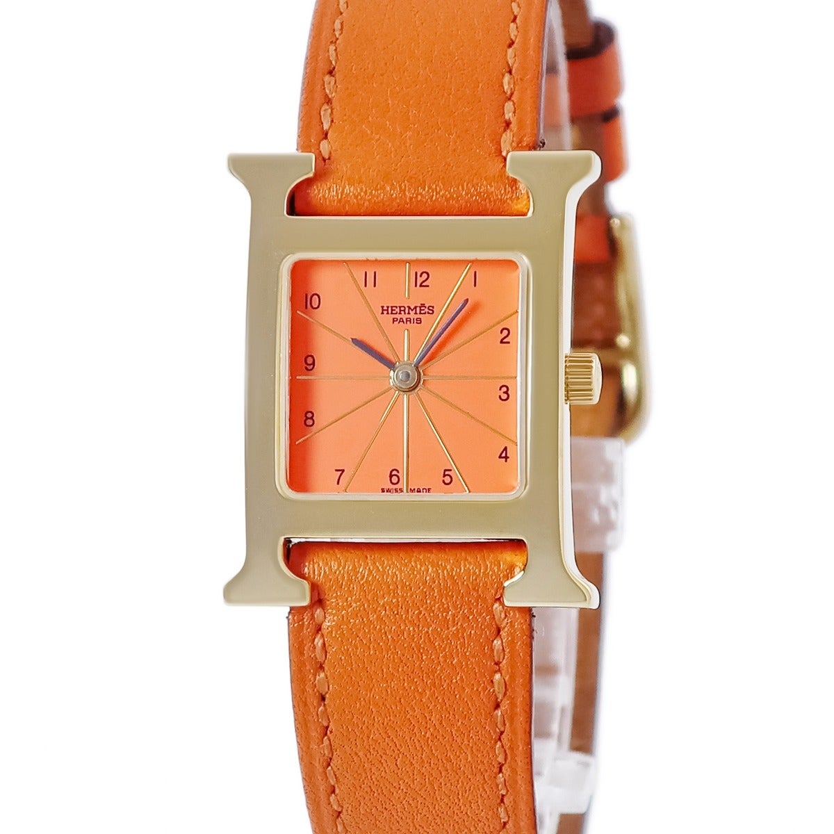 エルメス HERMES Hウォッチ PM HH1.201 イエローGP オレンジ 2針