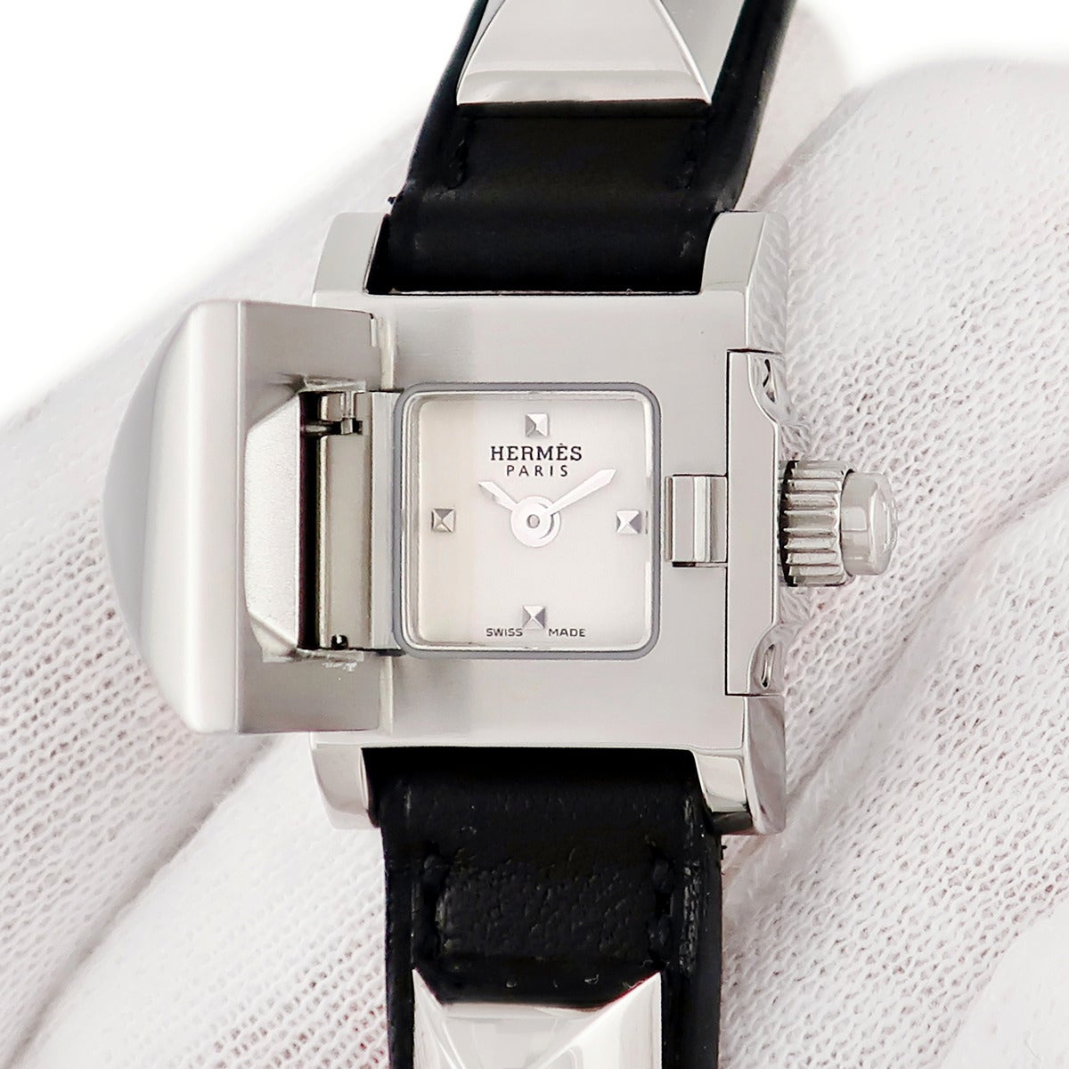 エルメス HERMES ミニ メドール ME2.110 シルバー スクエア スタッズ