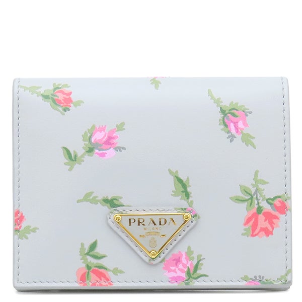 プラダ PRADA 二つ折り財布 フラワー メタルロゴ コンパクトウォレット レザー PERLA ゴールド金具 ソフトカーフ キルティング 1MV204 【箱】【中古】 プラダ PRADA 二つ折り財布 フラワー メタルロゴ コンパクトウォレット