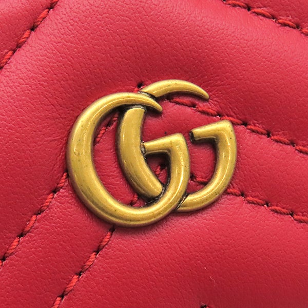 グッチ GUCCI カードケース GGマーモント レザー レッド ゴールド金具