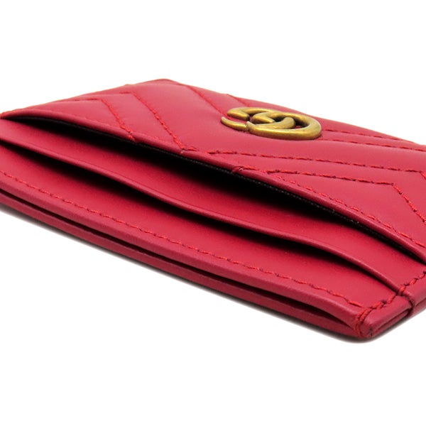 グッチ GUCCI カードケース GGマーモント レザー レッド ゴールド金具