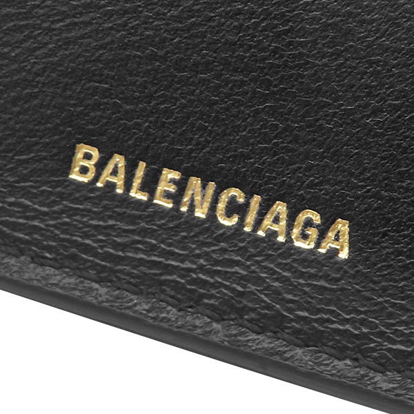 BALENCIAGA 三つ折り財布 ブラック ゴールドロゴ バレンシアガ BALENCIAGA 三つ折り財布 モナコ BBロゴ ミニ財布