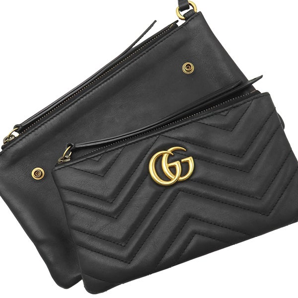 グッチ GUCCI ショルダーバッグ GGマーモント レザー ブラック