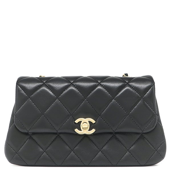 ゴールドボール ミニフラップバッグ ラムスキン 黒 シャネル CHANEL ショルダーバッグ マトラッセ ミニフラップ