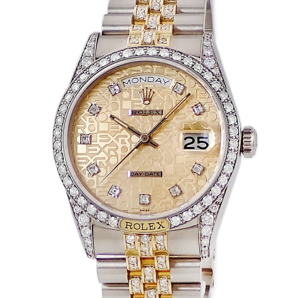 K18WG刻印あり　ダイヤ　パヴェ　片方のみ ロレックス ROLEX デイデイト 18139G OH済 K18WG×K18YG 純正ダイヤ