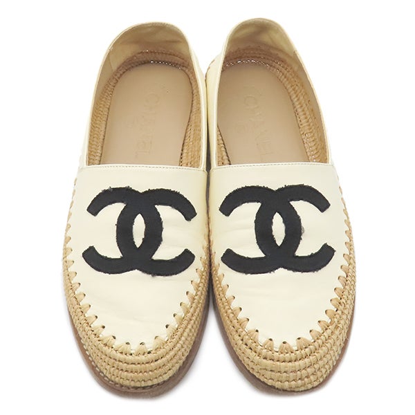 シャネル CHANEL 靴 ココマーク エスパドリーユ レザー ホワイト