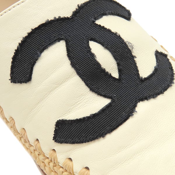 シャネル CHANEL 靴 ココマーク エスパドリーユ レザー ホワイト